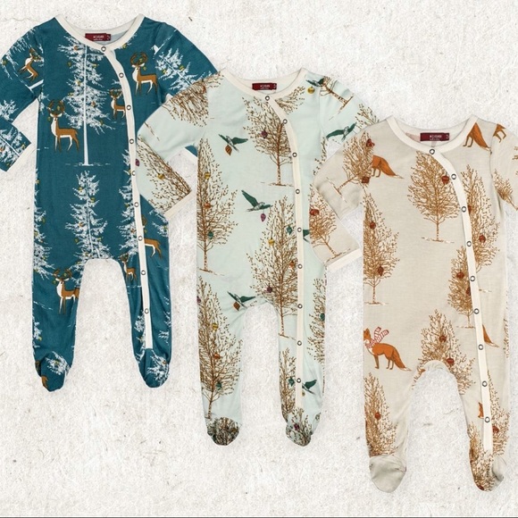 NWT Milkbarn Kids Christmas PJ's Footed Fox - Picture 3 of 6